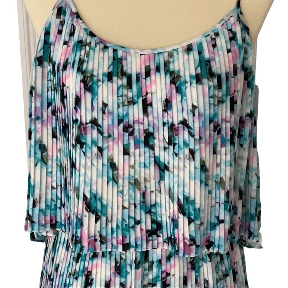 Parker Jasmine Blue Floral Print Jett Accordion Tiered Mini Cocktail Dress M - Picture 6 of 14